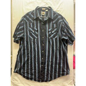 Ely Cattleman Shirt Men 2XLTall Blue Plaid Western Short Sleeve Pearl Snap‎